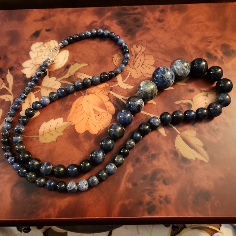 Jay King Sodalite Gemstone Bead Necklace Sterling Silver 32 Inch